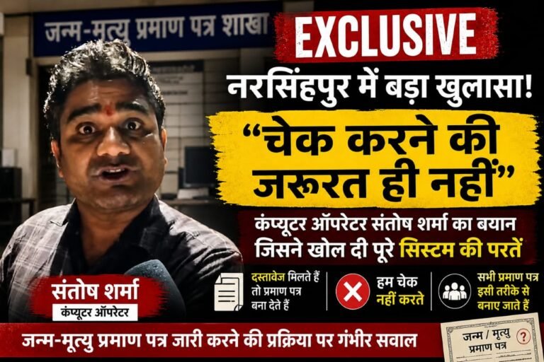 ???? नरसिंहपुर में जन्म-मृत्यु प्रमाण पत्र विवाद: “चेक नहीं करते” बयान से मचा हड़कंप, जांच की मांग